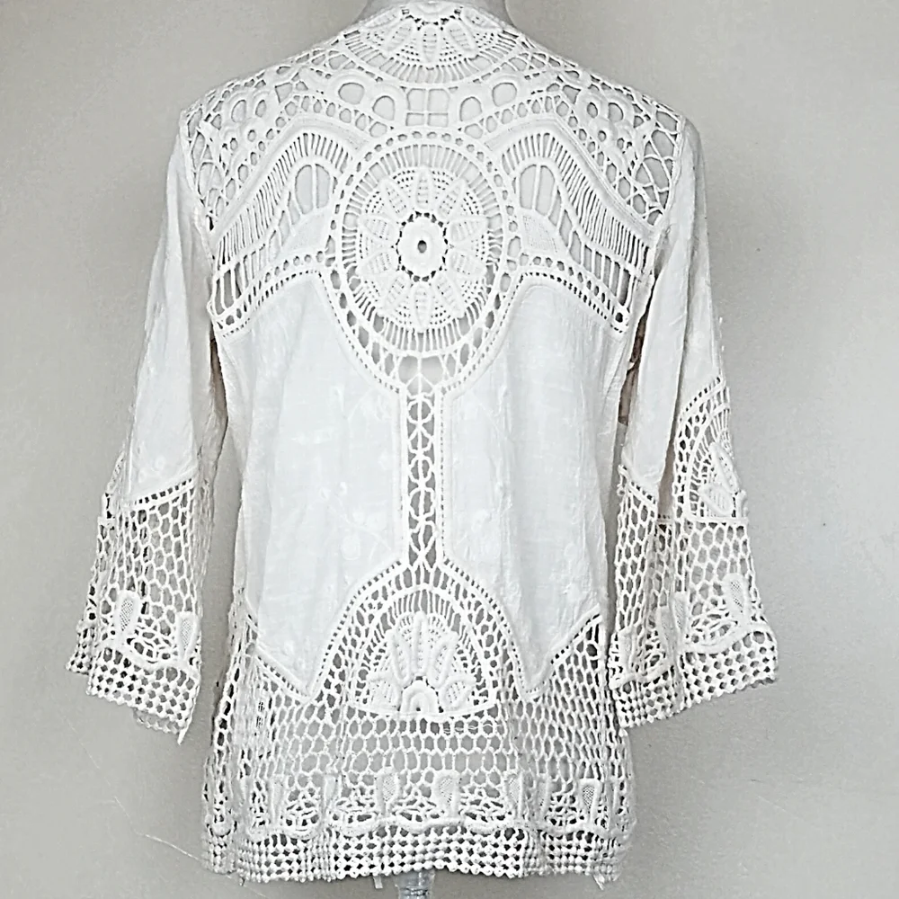 Hint of Mint Crochet Lace Tunic Shirt Sz S - Picture 3 of 5